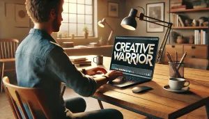 photorealistic depiction of a person sitting at a modern desk